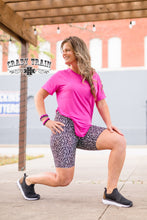 Load image into Gallery viewer, BLACK W/ SILVER METALLIC LEOPARD - BIKER BABE SHORTS