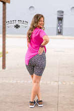 Load image into Gallery viewer, BLACK W/ SILVER METALLIC LEOPARD - BIKER BABE SHORTS