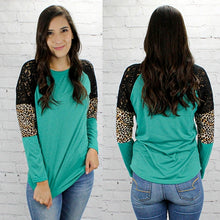 Load image into Gallery viewer, Leopard &amp; Lace Long Sleeve Top
