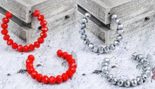 Load image into Gallery viewer, {RED OR SILVER} CRYSTAL BEADED HOOP EARRINGS
