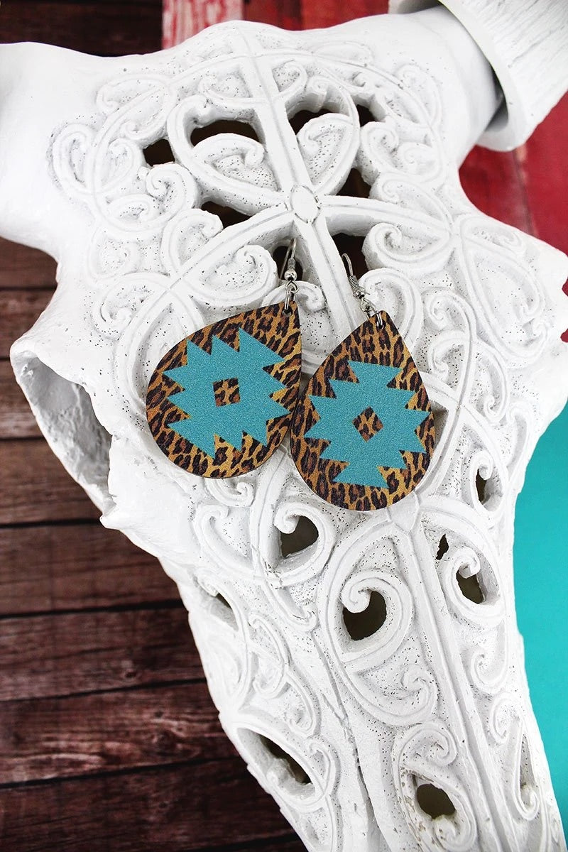 LEOPARD TEARDROP WOOD EARRINGS