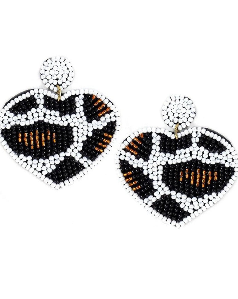 WHITE LEOPARD BEAD HEART EARRINGS