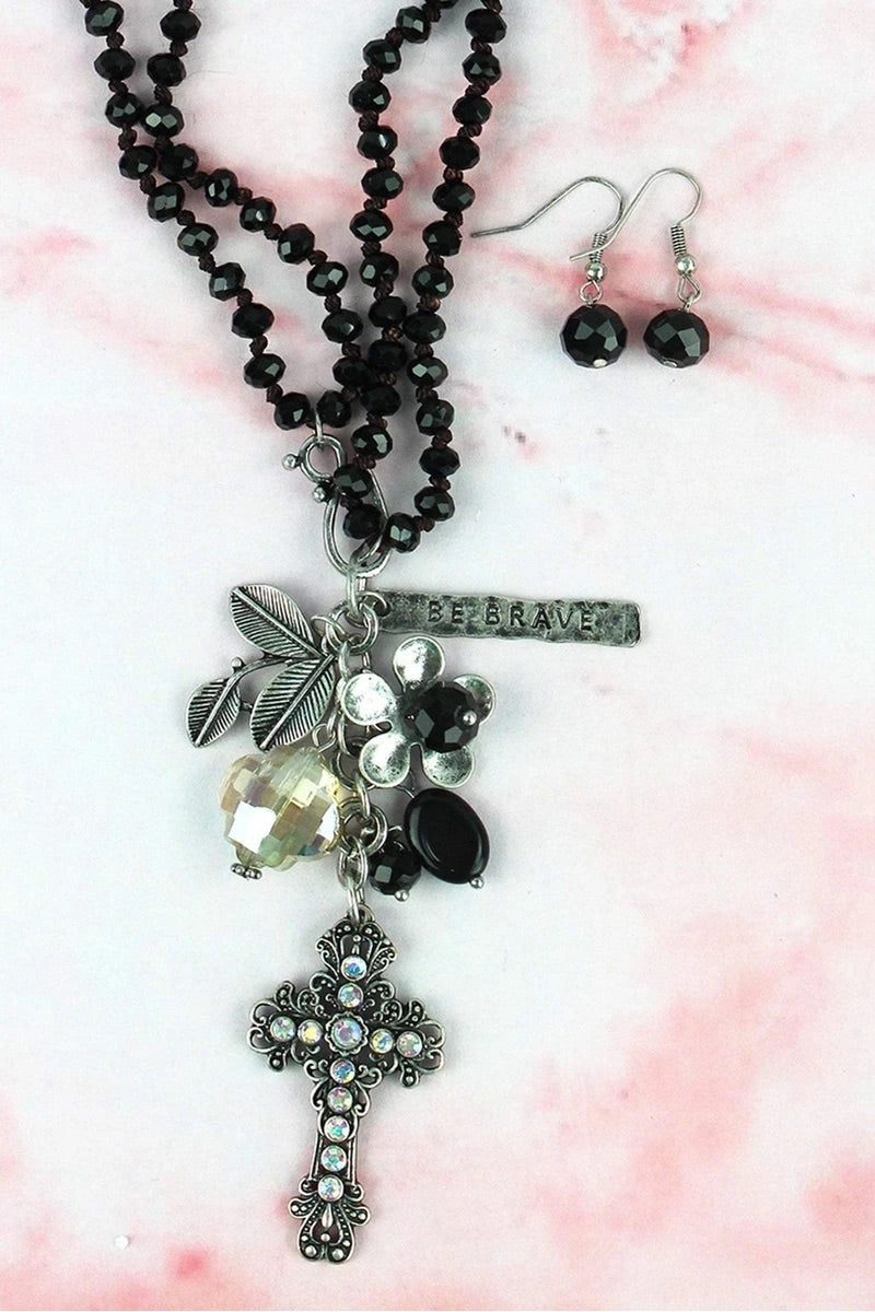CROSS NECKLACE & EARRING SET