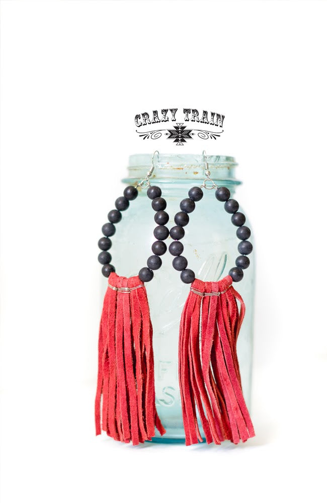 RED ONYX FRINGE EARRINGS